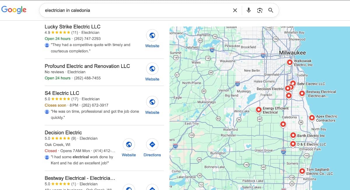 Electrican GBP search results